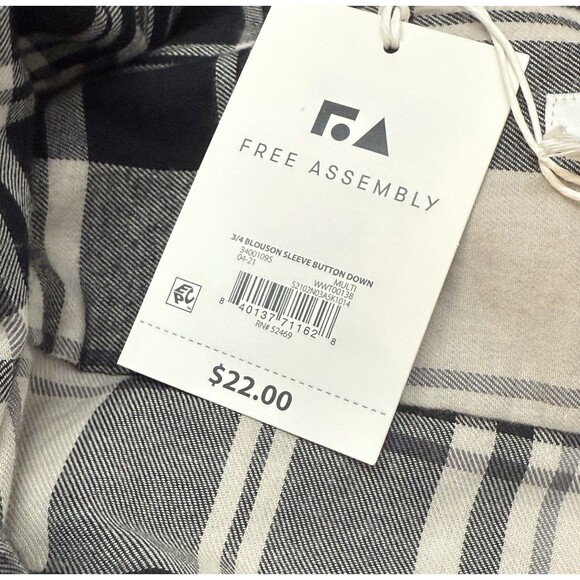 Free Assembly Plaid Cotton Button Down Shirt 3X Black Cream Flannel Fall Core - Picture 4 of 10